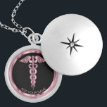 Pink Medical Symbol Caduceus - Personalised Locket<br><div class="desc">Personalised Nurse / Doctor Medical Symbol Caduceus Pink Necklace ready for you to personalise. ✔Note: Not all template areas need changed. 📌If you need further customisation, please click the "Click to Customise further" or "Customise or Edit Design"button and use our design tool to resize, rotate, change text colour, add text...</div>