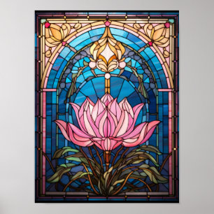 Pink Meditation Lotus Stained Glass Window Illustr Poster