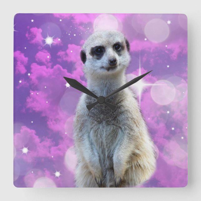 Pink Meerkat With Sparkle Square Wall Clock (Front)