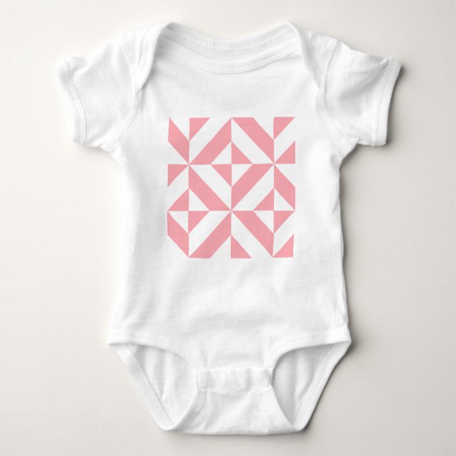 Pink Melon Geometric Deco Cube Pattern Baby Bodysuit (Front)