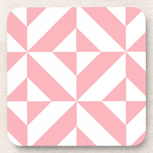 Pink Melon Geometric Deco Cube Pattern Coaster (Front)