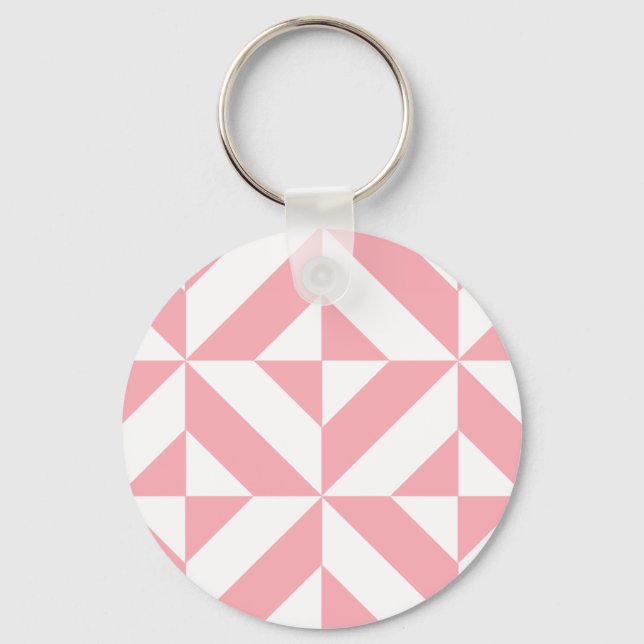 Pink Melon Geometric Deco Cube Pattern Key Ring (Front)