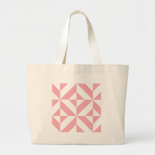 Pink Melon Geometric Deco Cube Pattern Large Tote Bag