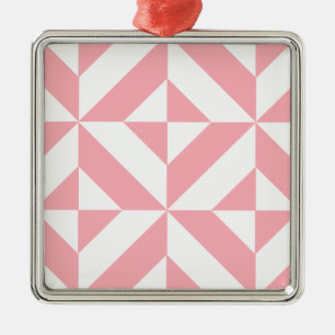 Pink Melon Geometric Deco Cube Pattern Metal Ornament