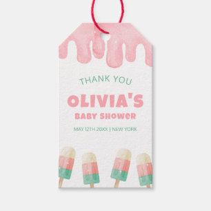 Pink Melt Ice Cream Pop Baby Shower Welcome Gift Tags