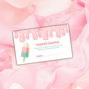 Pink Melt Ice Cream Pop Diaper Raffle Baby Shower Enclosure Card