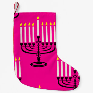 pink menorah hanukkah purim jewish print small christmas stocking