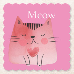 Pink Meow Cat Paper Coaster