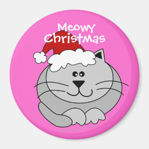 Pink Meowy Christmas Cute Fat Cartoon Cat Fridge Magnet
