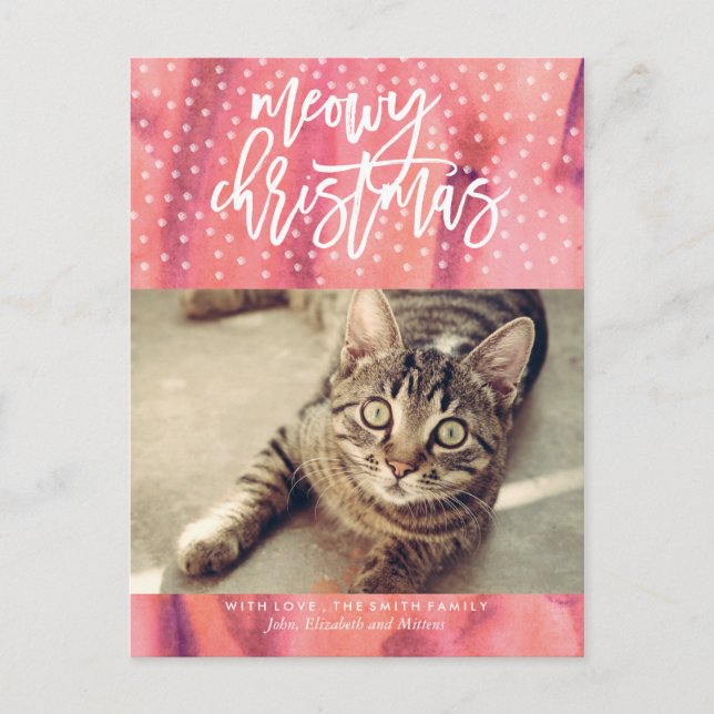 Pink "Meowy Christmas" Pet Holiday Greeting (Front)