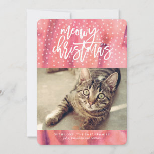 Pink "Meowy Christmas" Pet Holiday Greeting Card