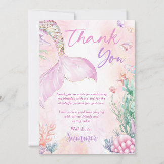 Pink Mermaid 1st Birthday Oneder The Sea Thank You Card