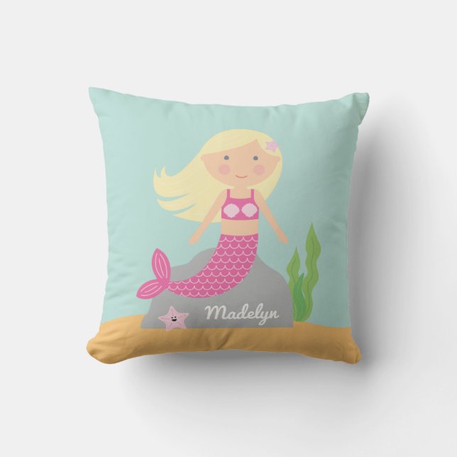 Pink Mermaid and Starfish Pillow (Front)
