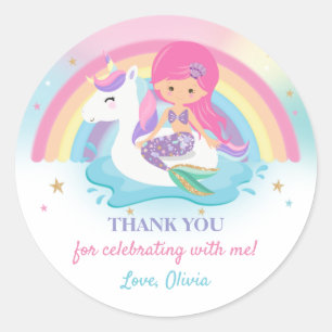Pink Mermaid and Unicorn Pool Birthday Party Favor Classic Round Sticker