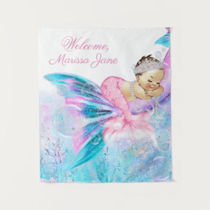 Pink Mermaid Baby Shower Backdrop Tapestry