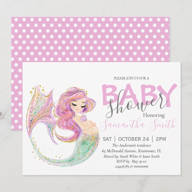 Pink MERMAID BABY SHOWER Under the sea  Announcement (Front/Back)