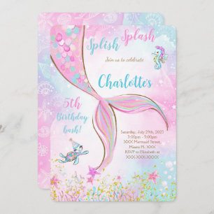 Pink Mermaid Birthday Invitation