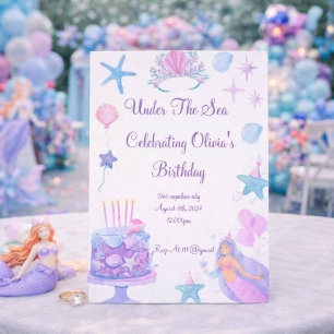 Pink mermaid birthday invitation