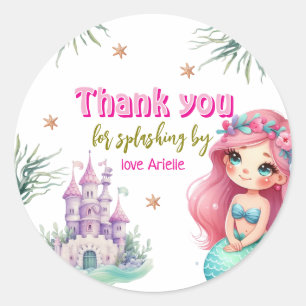 Pink Mermaid castle birthday Classic Round Sticker
