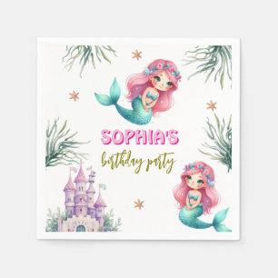 Pink Mermaid castle birthday  Napkin