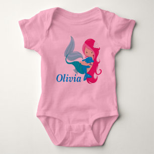 Pink Mermaid Cute Personalised Baby Bodysuit