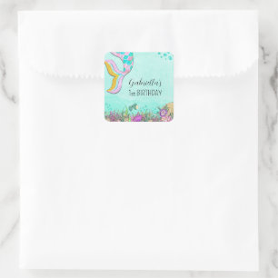 Pink Mermaid First Birthday Square Sticker