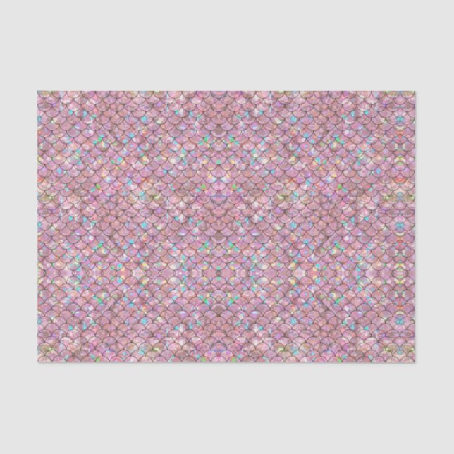 Pink Mermaid Fish Scales Holographic Decoupage Tissue Paper (Front)