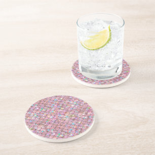 Pink Mermaid Fish Scales Holographic Elegant Glam Coaster