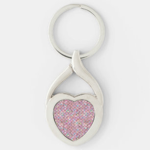 Pink Mermaid Fish Scales Holographic Elegant Glam Key Ring