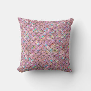 Pink Mermaid Fish Scales Holographic Trendy Cushion