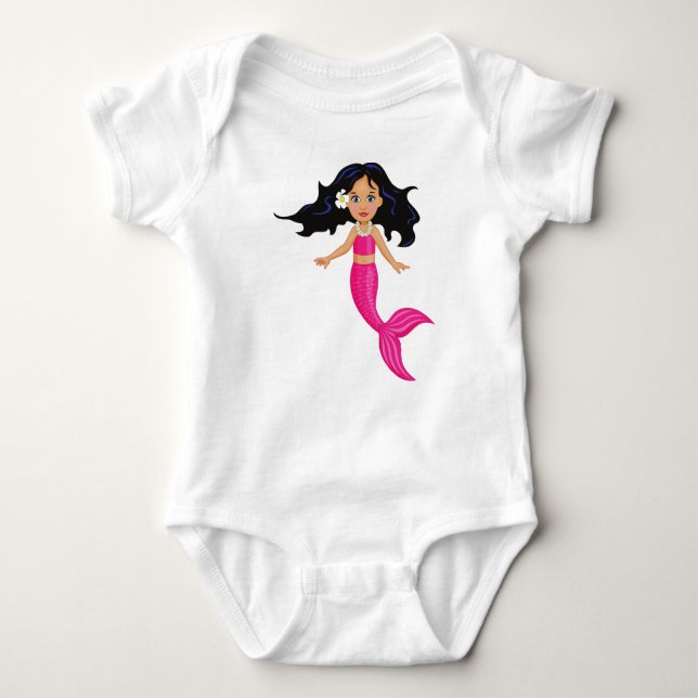 Pink Mermaid girl art Baby Bodysuit (Front)