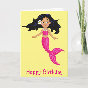 Pink Mermaid girl art Card
