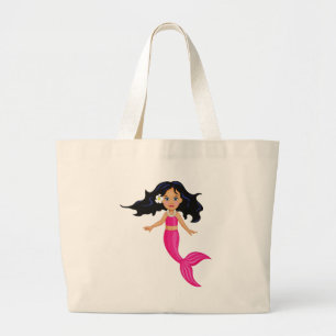 Pink Mermaid girl art Large Tote Bag