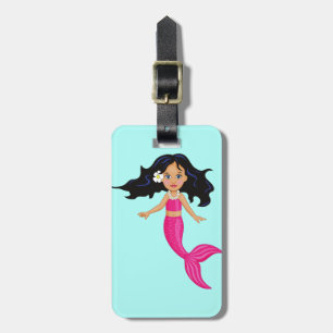 Pink Mermaid girl art Luggage Tag