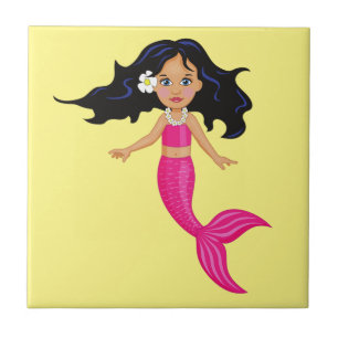 Pink Mermaid girl art Tile