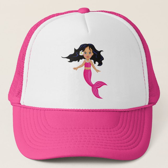 Pink Mermaid girl art Trucker Hat (Front)