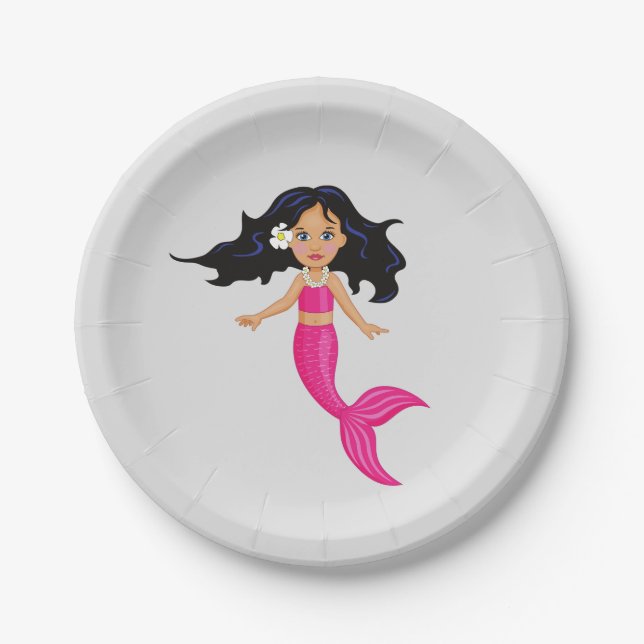 Pink mermaid girl's birthday party paper plate (Front)