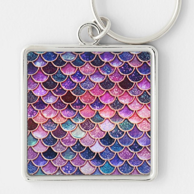 Pink Mermaid Glitter Scales- Mermaid Scales Key Ring (Front)