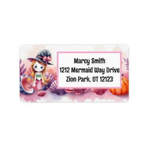 Pink Mermaid Halloween Label