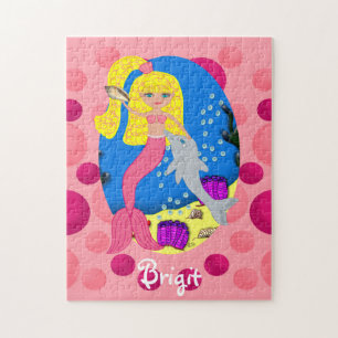 Pink Mermaid in the Ocean with a Dolphin Jigsaw Puzzle