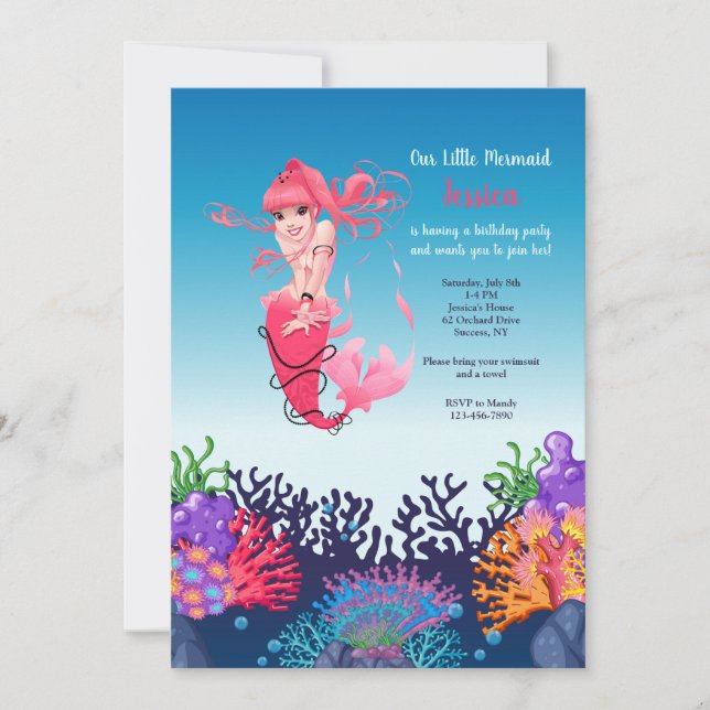 Pink Mermaid Invitation (Front)