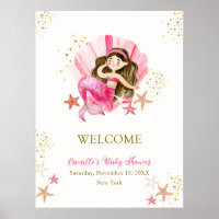 Pink Mermaid Ocean Starfish Baby Shower Welcome