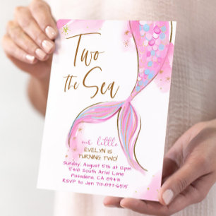 Pink Mermaid Party Two The Sea 2nd Birthday  Invitation