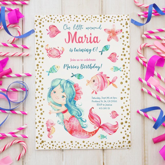 Pink Mermaid Sea Girl Birthday Invitation (Creator Uploaded)
