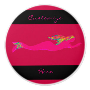 pink mermaid swimming ceramic knob