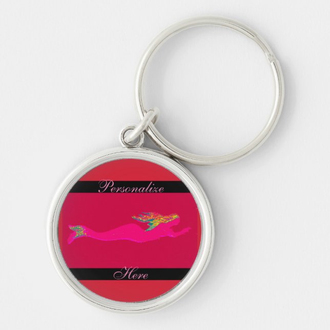 pink mermaid swimming red  key ring (Front)