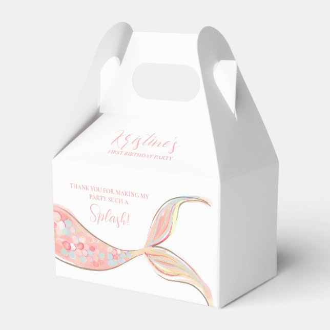 Pink Mermaid Tail Theme Birthday Favour Box (Back Side)