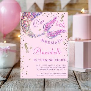 Pink Mermaid Tail Under The Sea Birthday  Invitation