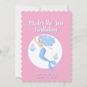 Pink Mermaid Theme Kids Birthday Party Invitation