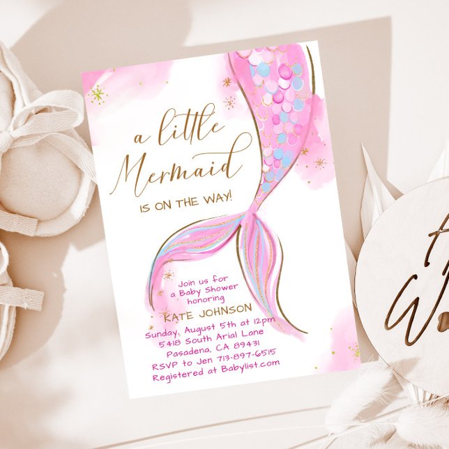 Pink Mermaid Under The Sea Ocean Girl Baby Shower Invitation (Creator Uploaded)